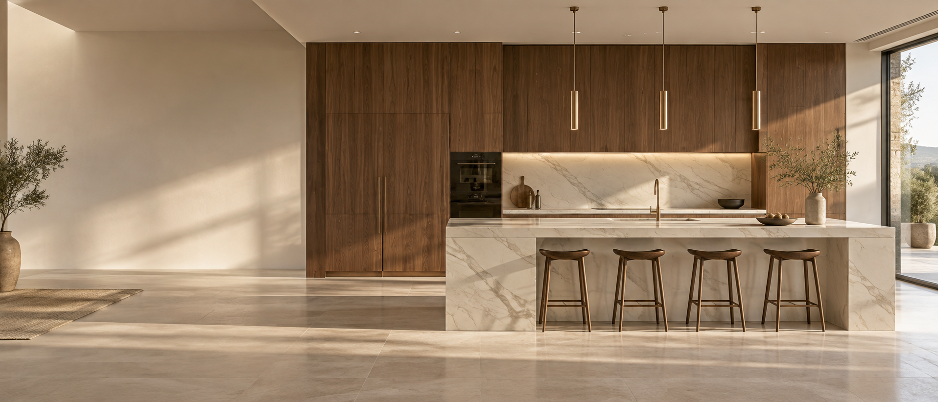 Cuisine Elegance Pro en noyer et pierre claire